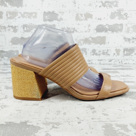 New Caslon Lamia-Lea Block Heel Tan Beige Leather Sandals Slides A824 - Picture 5 of 13